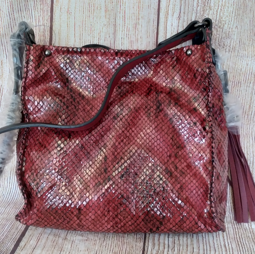 Sondra Roberts red & black snake shoulder bag NWT